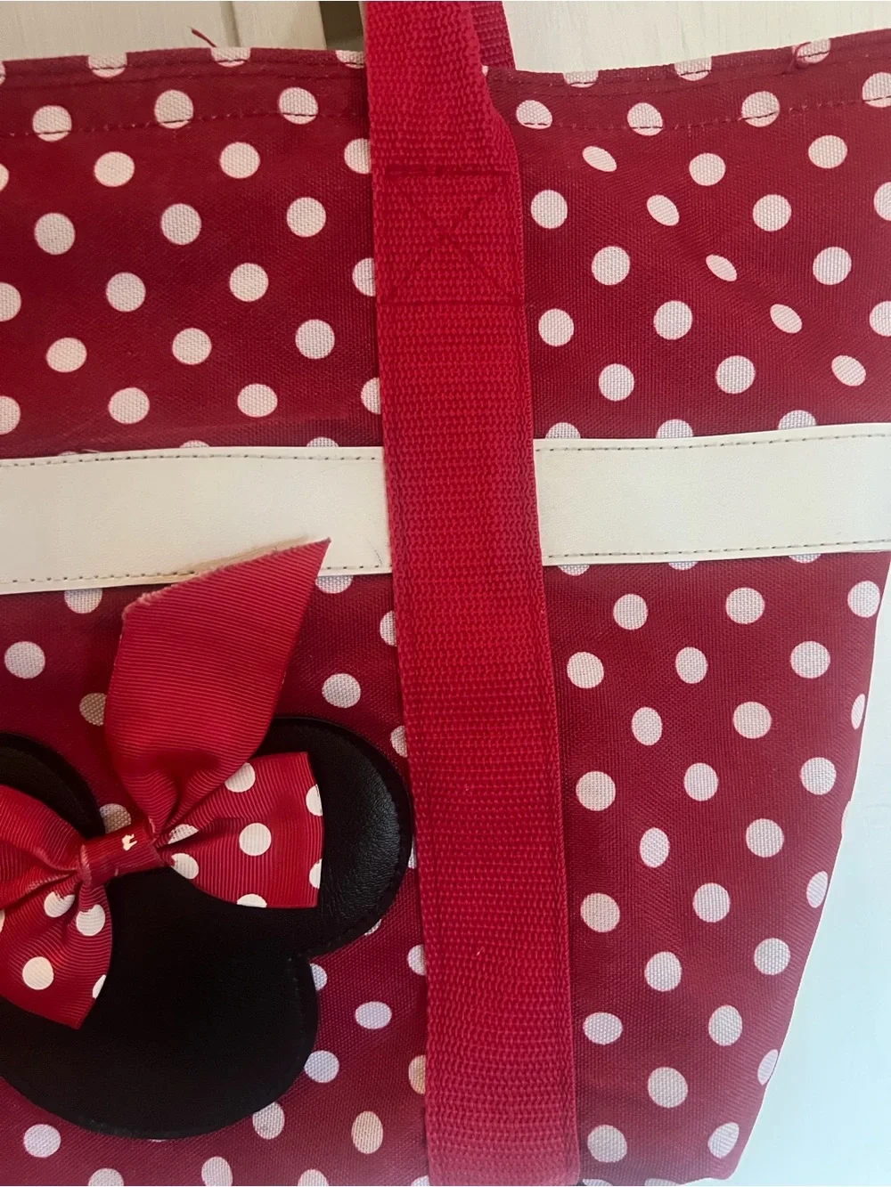 Disney Red Polka Dot Minnie Tote with Cream Trim